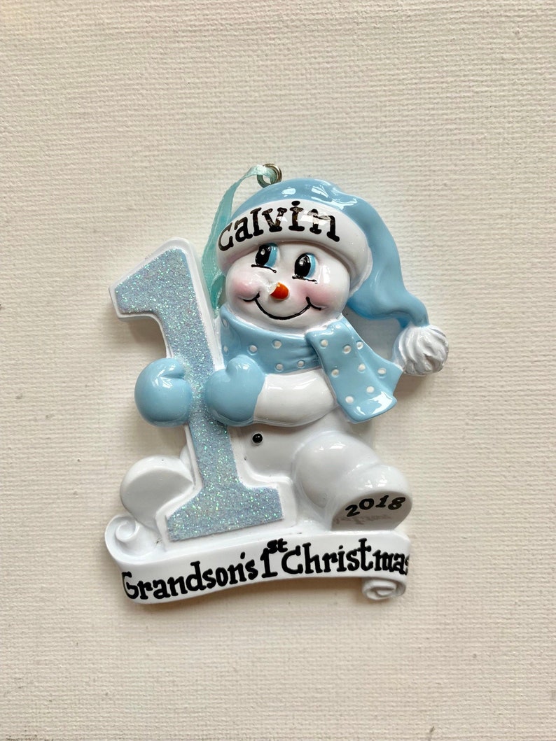 Personalized Grandson's First Christmas Ornament Blue Etsy