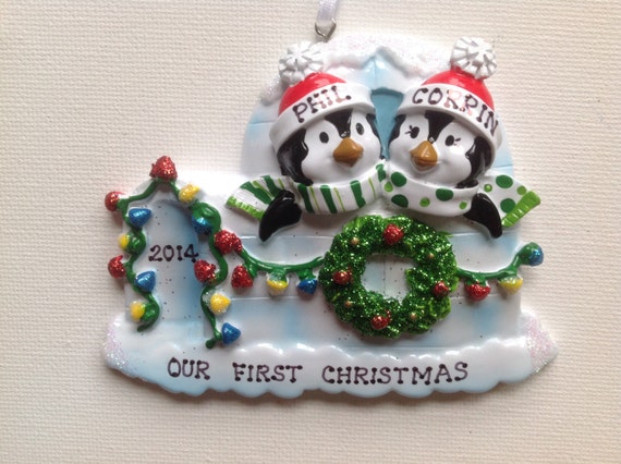 Grandparents Newlywed Couple/'s 1st Christmas BFFs Personalized Moose Family of Two Christmas Ornament Twins 1st CHristmas