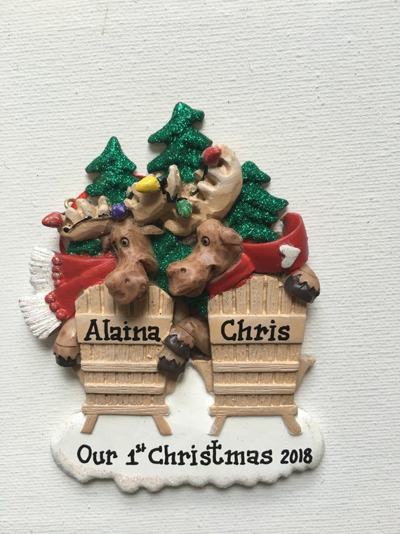 Grandparents Newlywed Couple/'s 1st Christmas BFFs Personalized Moose Family of Two Christmas Ornament Twins 1st CHristmas
