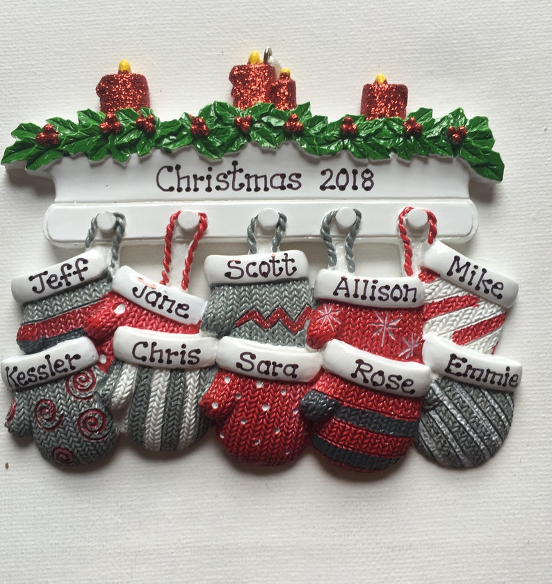 Download Ten Personalized Mittens Christmas Ornament Family of Ten Grandma's Gang Coworkers Best Friends ...