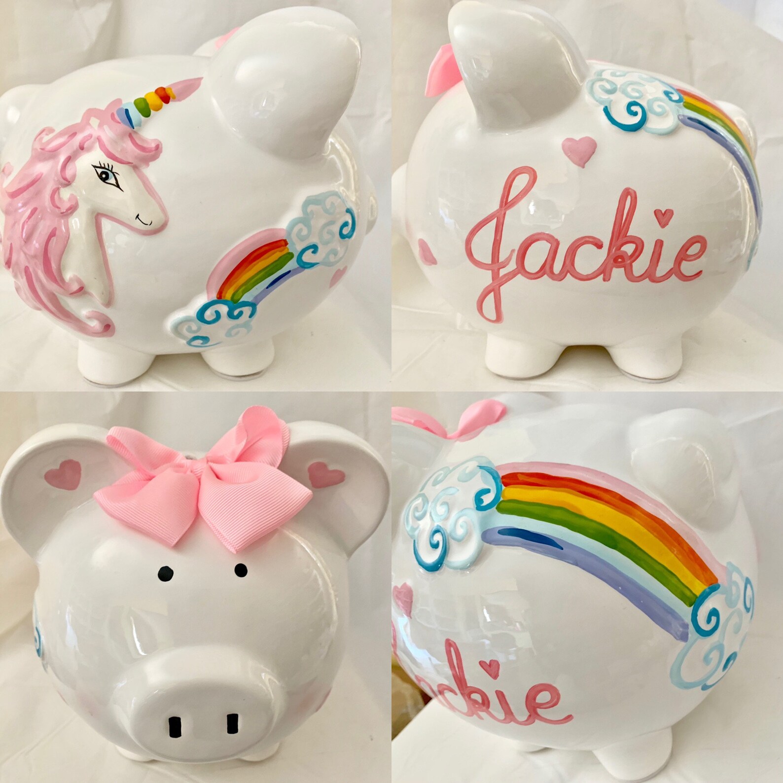 Personalized Large Piggy bank Unicorn and Rainbow Heart Baby Etsy