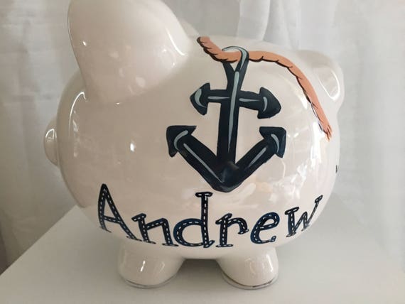 Personalized Large Piggy Bank Nautical Sailboat Compass Etsy