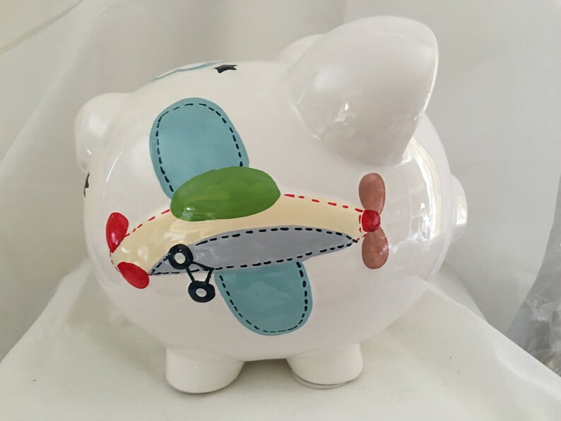 Personalized Large Piggy Bank Airplanes Baby's 1st Etsy