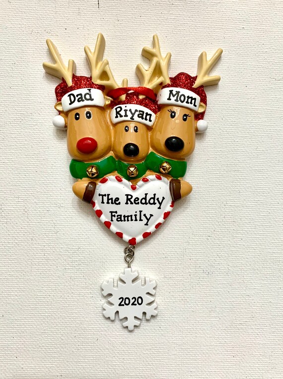 New Parents 33 /% Off Reindeer Personalized Christmas Ornament Family Of three Grandparents