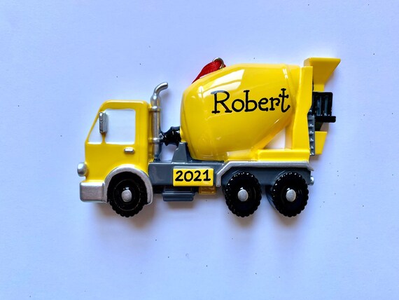 Cement Truck Personalized Yellow ConstructionTruck Christmas Ornament,Baby Boy's First Christmas Ornament,1st Birthday Corporate Gift