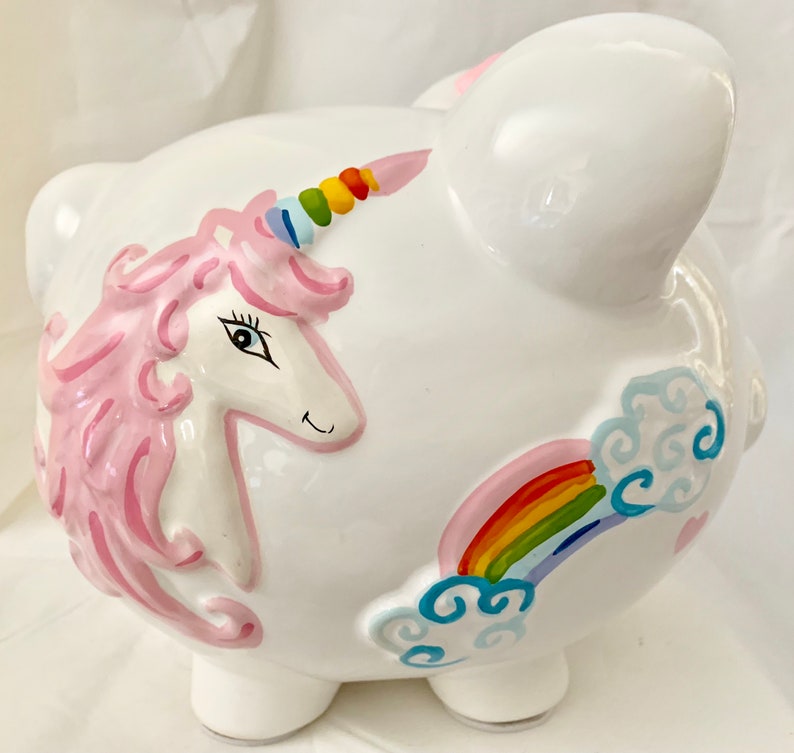 Personalized Large Piggy bank Unicorn and Rainbow Heart Baby Etsy