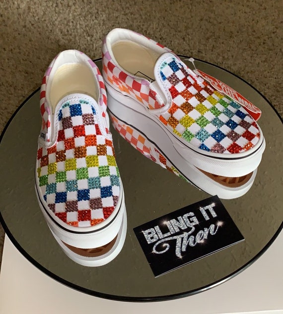 kids rainbow checkerboard vans