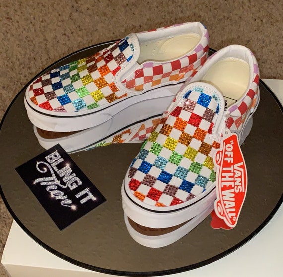 rainbow checkered vans size 5