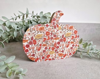 Liberty of London wooden Halloween   |  Liberty fabric pumpkin decorations  |  Freestanding Halloween pumpkins |  Floral halloween