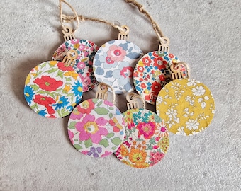 Liberty of London wooden Christmas bauble  |  Liberty fabric Christmas decorations  |  Floral Christmas decorations