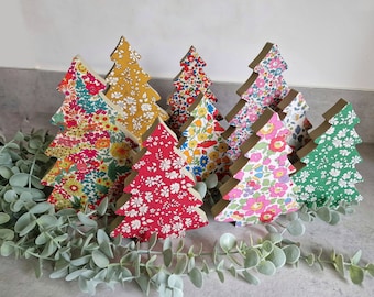 Liberty of London wooden Christmas trees  |  Liberty fabric Christmas decorations  |  Freestanding Christmas trees  |  Floral Christmas