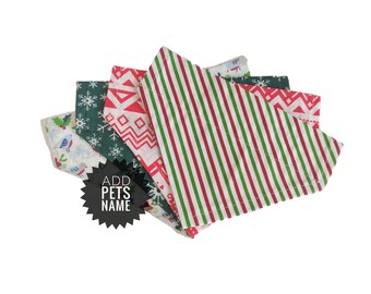 Christmas Pet Bandana | Red Green Stripe Dog Neckerchief (Over Collar)