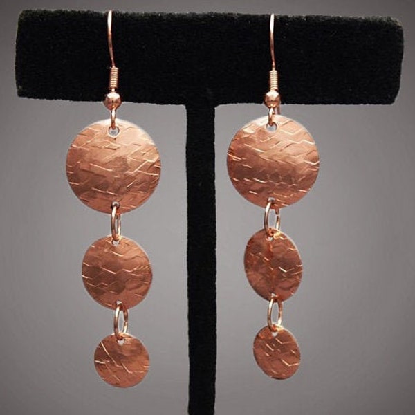 Hammered Copper Round Drop Earrings