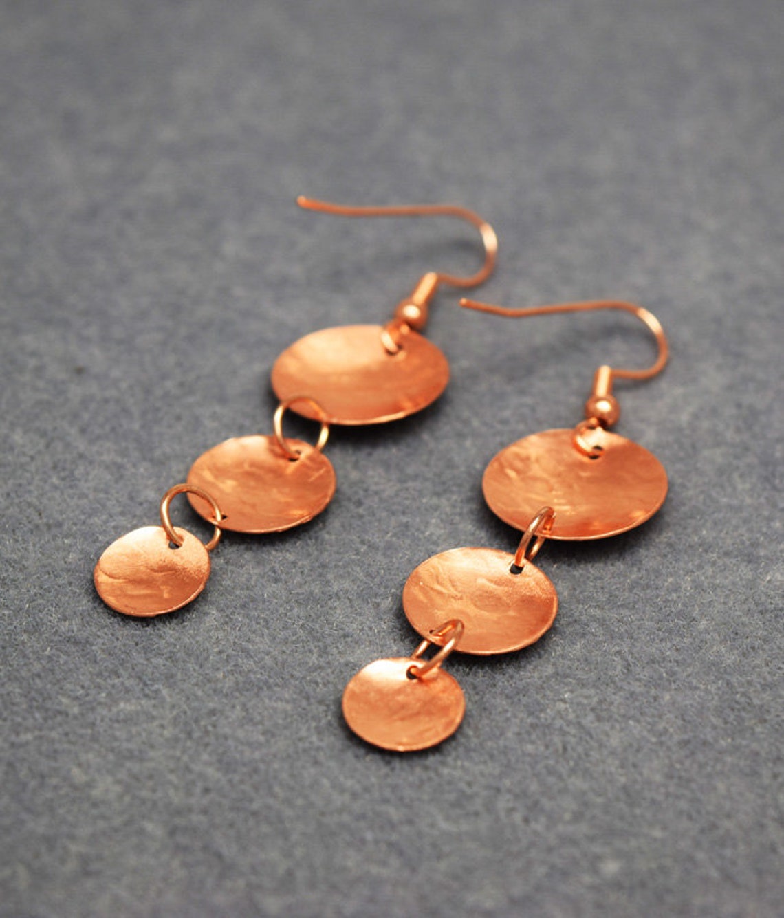 Hammered Copper Round Drop Earrings Etsy
