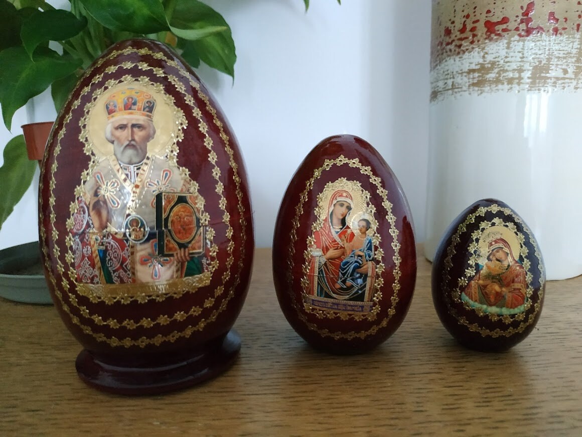 Œuf 3 Pièces Icône Russe Orthodoxe Saint Nicolas Artisanat Religieux Russe
