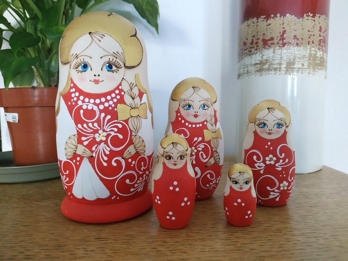 Matriochka Pyrogravé 5 Pièces 15 cm, Poupée Russe, Gigogne