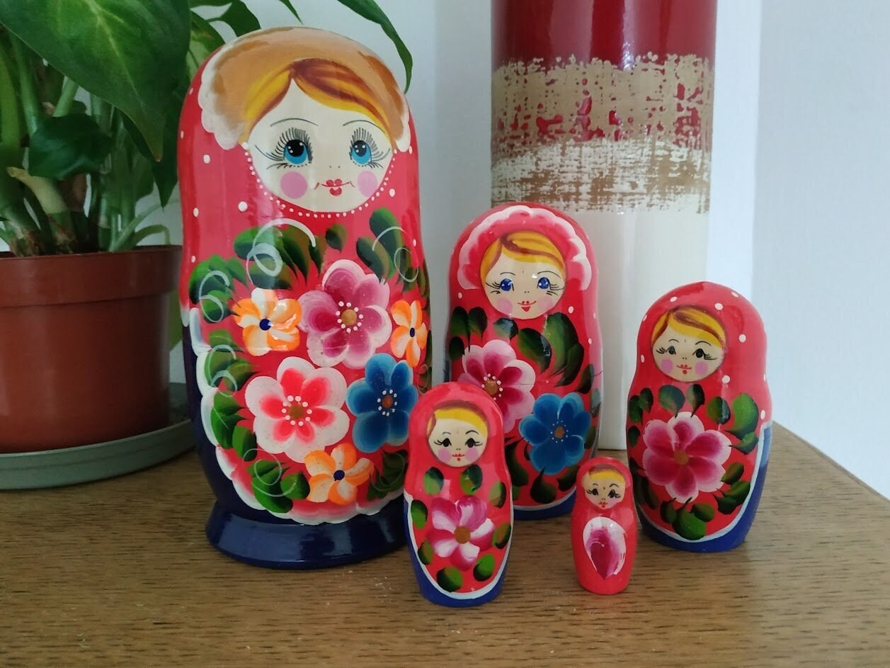Matriochka Fleurs 18 cm, Poupée Russe, Poupées Gigogne 5 Pièces