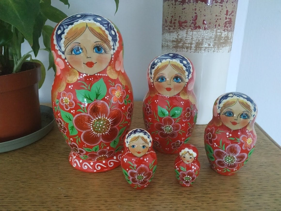 Matriochka Fleurs 5 Pièces 17 cm, Poupée Russe, Gigogne