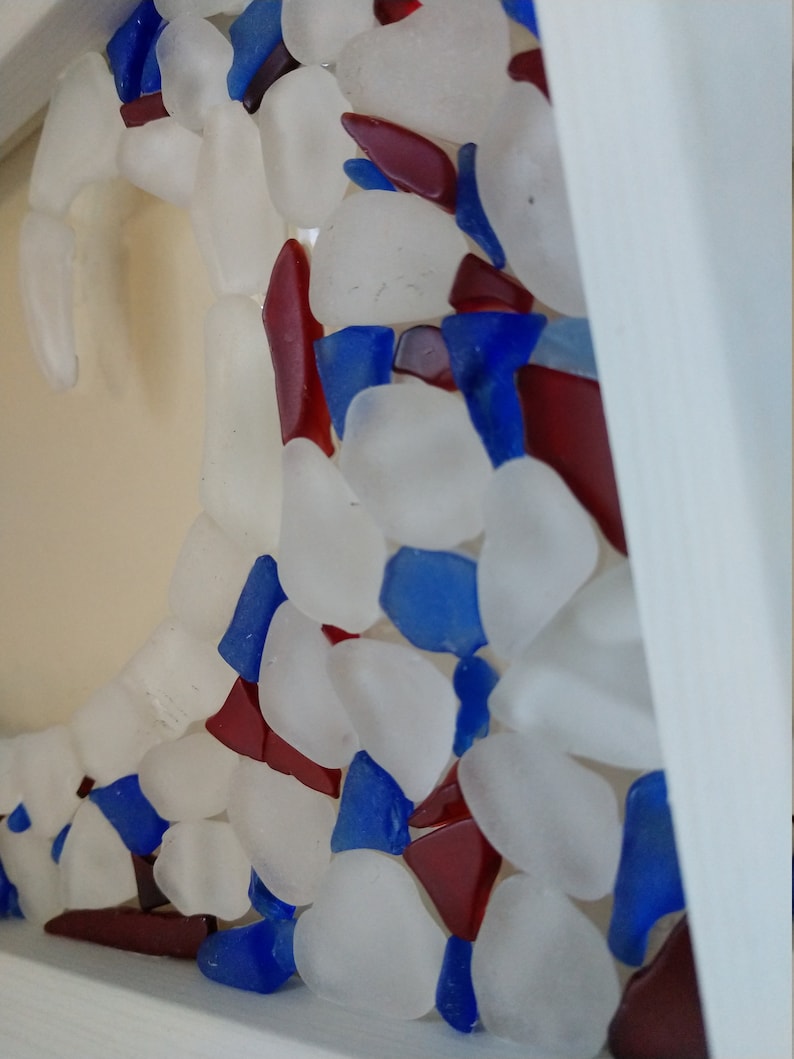 Red Framed Sea Glass Wave White and Blue