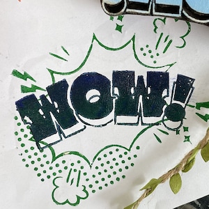 Sello de palabras sorprendentes, sello de bloque de madera inspirado en la cultura pop para impresión de bloques textiles, cerámica, sellos de letras, sellos de goma personalizados de la India