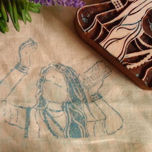Timbres de bloc de modèle Meera Bai de l'Inde, dévot de Krishna meerabai, textile en tissu imprimé mirabai, artisanat en papier, cadeau de krishna pour elle