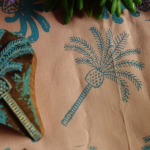Carimbo de bloco de madeira de palmeira de abacaxi, carimbo têxtil com padrão de palmeira para impressão de bloco de tecido, cerâmica - tecido diy padrão de praia havaiana