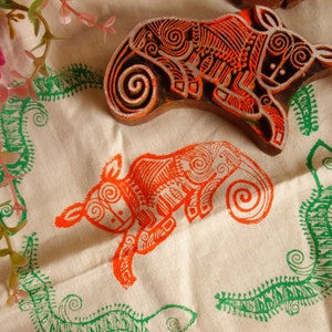 Sellos de bloque de madera indio de vaca, vaca tradicional de arte bengalí alpana para pintura de tela, artesanía, cerámica, sellos para hacer jabón, sellos boho