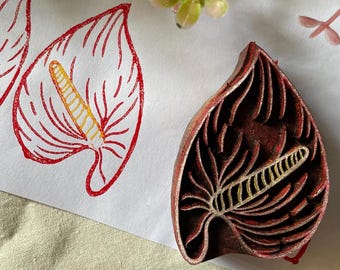 Anthurium leaf pattern stamp, wooden block stamp for textile printing, tropical anthurium leaf stamp, big size for ceramic, fabric, custom