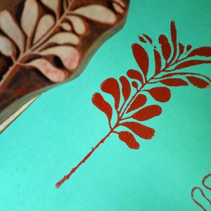 Tampon feuille d'oreille d'agneau, tampon indien en bois, 4,25 pouces de long, taille personnalisée, motif de feuille pour papier, céramique, impression sur tissu