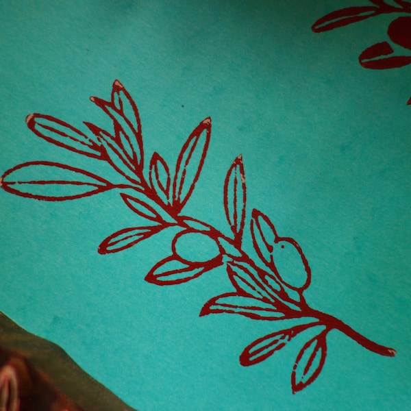 Olive branch textile stamp, Indian wooden block stamp of olive leaf, leaf pattern for fabric, paper, ceramics, 4 inch long, custom size