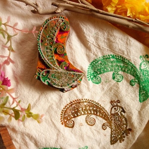 Pfau Holzblock Stempel Indianer Alpana Muster Boho Design Druck für Stoff, Stempel für Keramik, Seifenherstellung, Papier Grußkarten Stempel