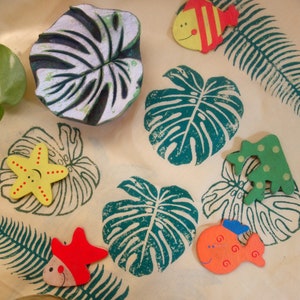 Tampon imprimé feuille de Monstera, tampon en bois pour textile, impression céramique, tampon design personnalisé pour textile, tissu imprimé feuille tropicale