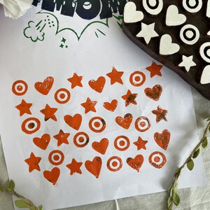 Timbro con motivo a cuore e stella, stampa su blocchi di legno, nuovo timbro moderno astratto in legno carino, timbro personalizzato di grandi dimensioni per tessuti, ceramiche
