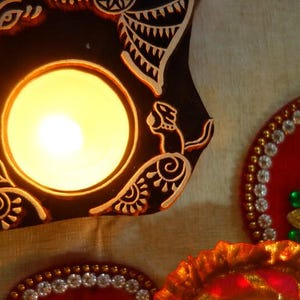 Wooden Deity Candle Holder Diya, Hand Carved Sacred Altar Votive, Pooja Room Decor, Spiritual Housewarming Gift image 7