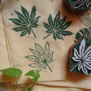 Tampon d'impression en bloc de feuille d'Aralia, tampons en bois pour impression textile, tampon de designer personnalisé pour textile, motif de feuille tropicale pour céramique