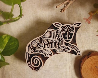 Bloque de impresión de madera con forma de animales folclóricos, sello de arcilla de pavo real tallado a mano, bloque de cerámica con forma de serpiente, sello de vaca sagrada, bloque de peces para manualidades con papel.