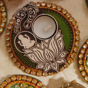Wooden Deity Candle Holder Diya, Hand Carved Sacred Altar Votive, Pooja Room Decor, Spiritual Housewarming Gift image 9