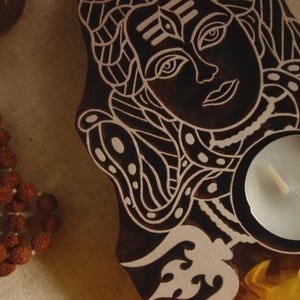 Wooden Deity Candle Holder Diya, Hand Carved Sacred Altar Votive, Pooja Room Decor, Spiritual Housewarming Gift image 13