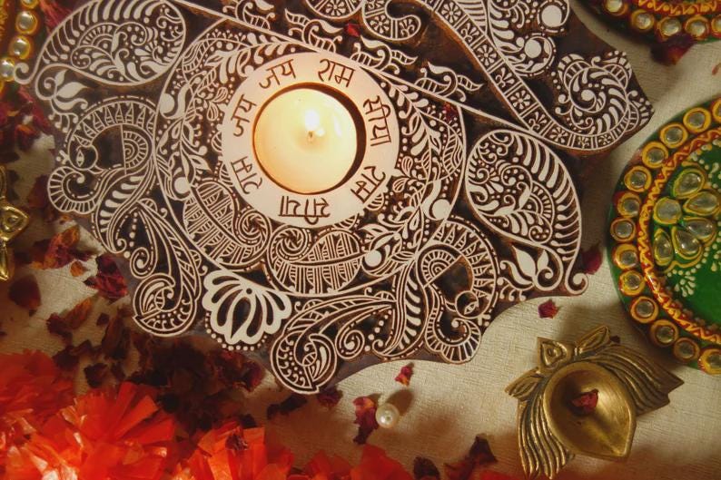 Wooden Deity Candle Holder Diya, Hand Carved Sacred Altar Votive, Pooja Room Decor, Spiritual Housewarming Gift image 4