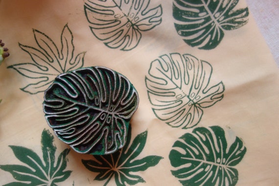 Monstera Leaf block printing stamp wooden block stamp for textile ceramic print custom design stamp for textile tropical leaf pattern fabric