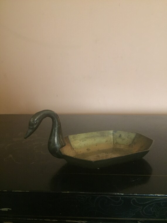 Vintage Solid Brass Swan Trinket Dish/ Mid Centur… - image 5