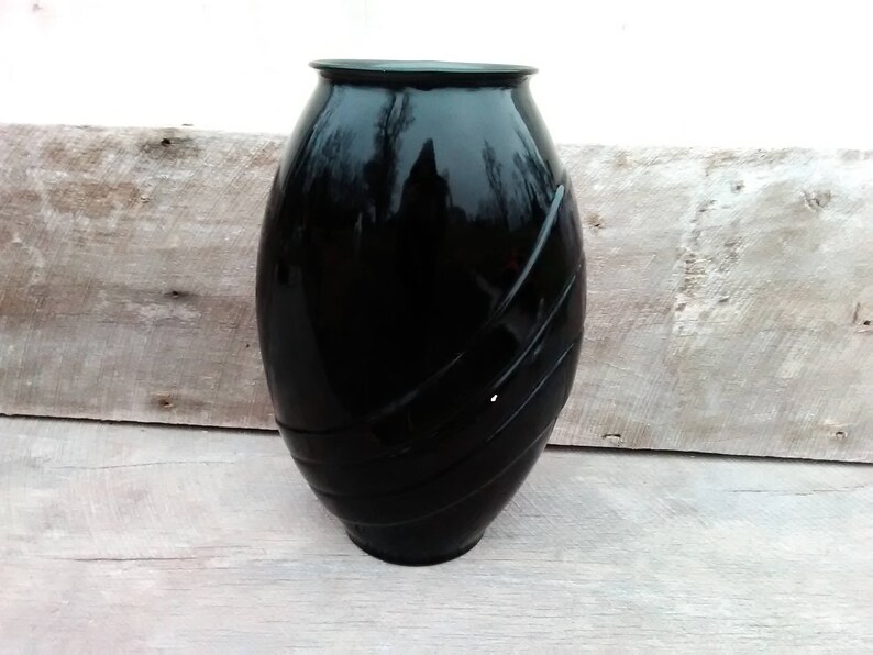 Vintage Black Vase/ Large 16 Black Glass Vase Inv. Etsy