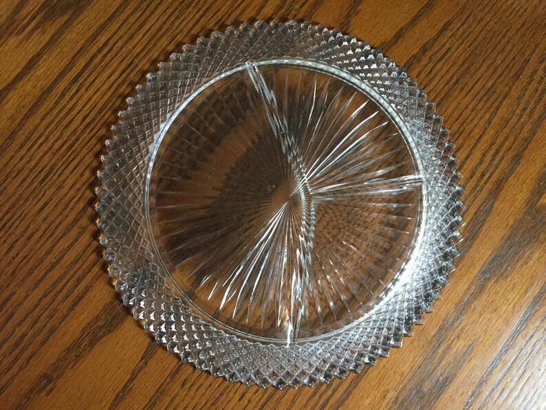 Set of 3 Pressed Glass Plates with Dividers/ Pointed Edge Etsy