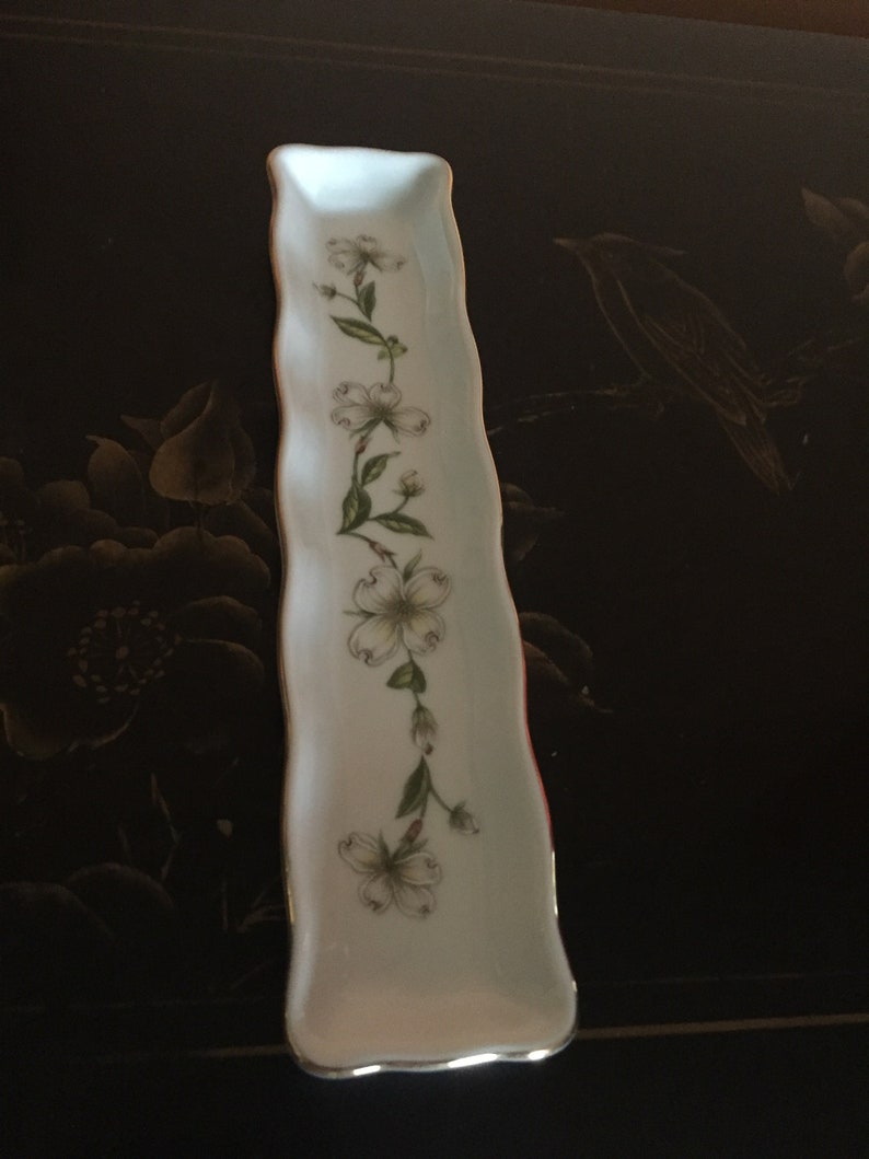 Vintage Lefton Floral Design Tray Small Rectangular Tray Dresser Tray Trinket Dish Inv.#1374