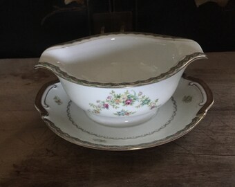 Vintage Laurel China Japan Floral Design Gravy Boat with Attached Underplate/ Floral Design China Gravy Boat/ Inv.#1601