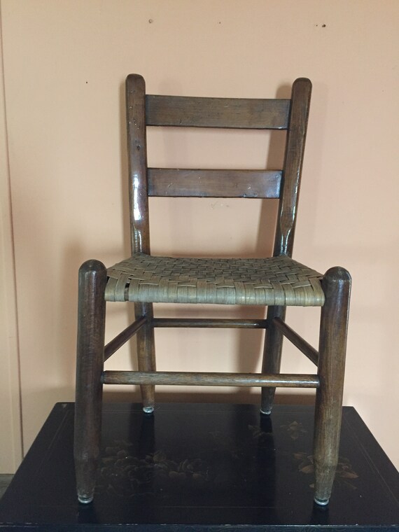 Vintage Wooden Chair With Woven Seat/ Children’s C
