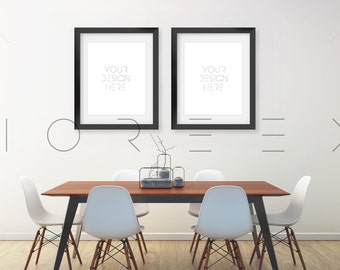 Download Free 8x10 16x20 24x30 Set of Two Vertical DIGITAL White Frame Mockup, Styled Photography Poster Mockup, Dining room, INSTANT DOWNLOAD PSD Template
