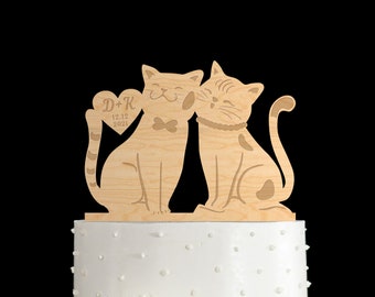Custom cat lover wedding initials couple cake topper cat, cat theme cake topper wedding,cat cake topper wedding,wedding cake topper,573