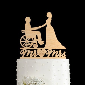 Adorno personalizado para pastel de bodas en silla de ruedas, Sr. y Sra., Adorno para personas con necesidades especiales, 633