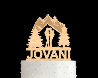 Mountain cake topper, travel cake topper, adventure awaits cake topper, hiking cake topper, mountain wedding cake topper, outdoor topper,36